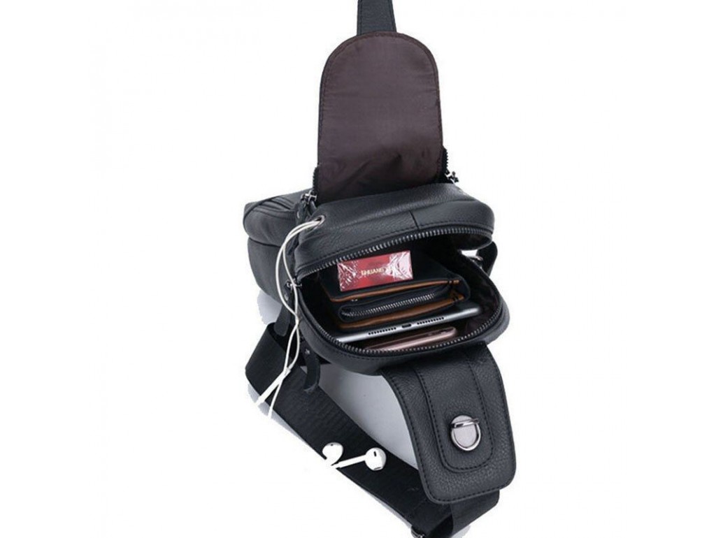 Мини-рюкзак кожаный на одно плечо T1337 BULL черный - Royalbag