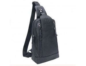 Мини-рюкзак кожаный на одно плечо T1337 BULL черный - Royalbag