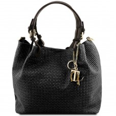 Tuscany TL141573 TL KeyLuck - Кожаная сумка-шоппер с плетеным теснением (Black – черный) - Royalbag Фото 2