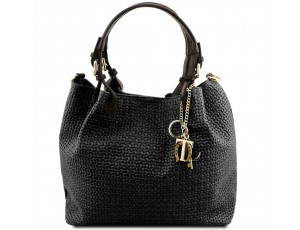 Tuscany TL141573 TL KeyLuck - Кожаная сумка-шоппер с плетеным теснением (Black – черный) - Royalbag