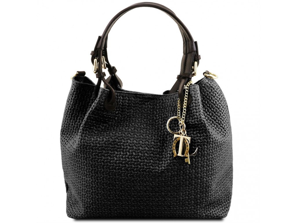 Tuscany TL141573 TL KeyLuck - Кожаная сумка-шоппер с плетеным теснением (Black – черный) - Royalbag Фото 1