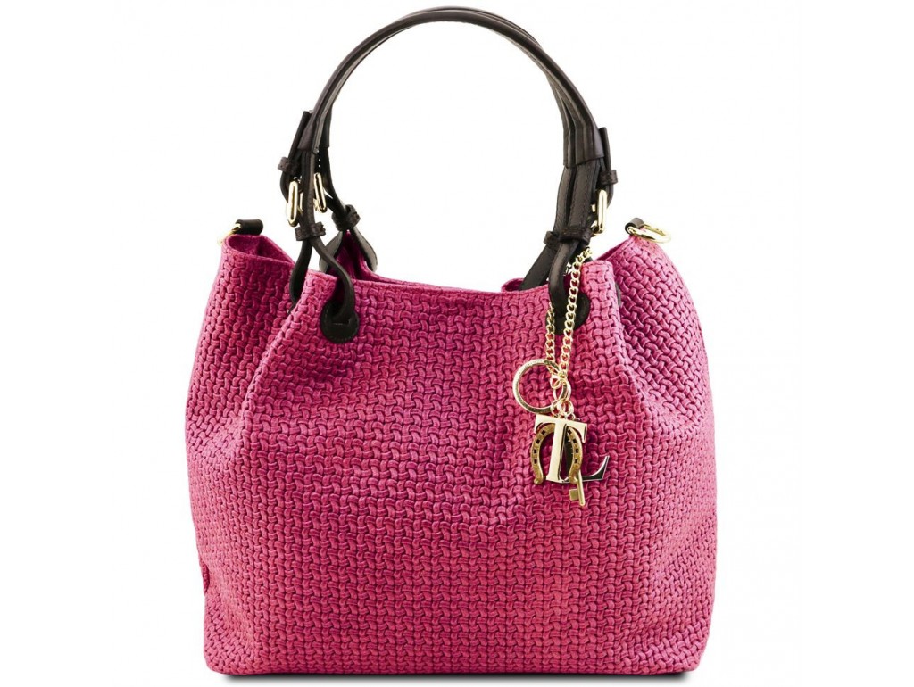 Tuscany TL141573 TL KeyLuck - Кожаная сумка-шоппер с плетеным теснением (Фуксия) - Royalbag Фото 1