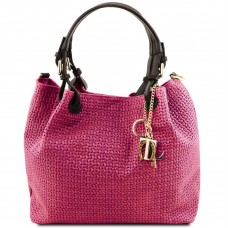 Tuscany TL141573 TL KeyLuck - Кожаная сумка-шоппер с плетеным теснением (Фуксия) - Royalbag Фото 2