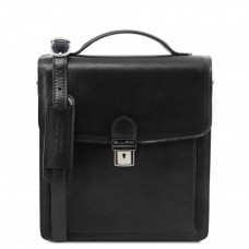 DAVID Мужская кожаная сумка через плечо малого размера, Tuscany TL141425 (Black – черный) - Royalbag Фото 2