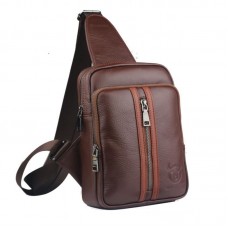 Стильный мужской рюкзак-моношлейка из кожи BULL T1357 коричневый - Royalbag Фото 2