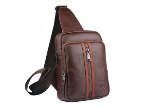 Стильный мужской рюкзак-моношлейка из кожи BULL T1357 коричневый - Royalbag