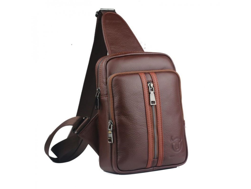 Стильный мужской рюкзак-моношлейка из кожи BULL T1357 коричневый - Royalbag Фото 1