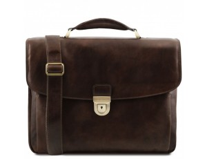 TL142067 Alessandria - кожаный мужской портфель мультифункциональный, цвет: Темно-коричневый - Royalbag