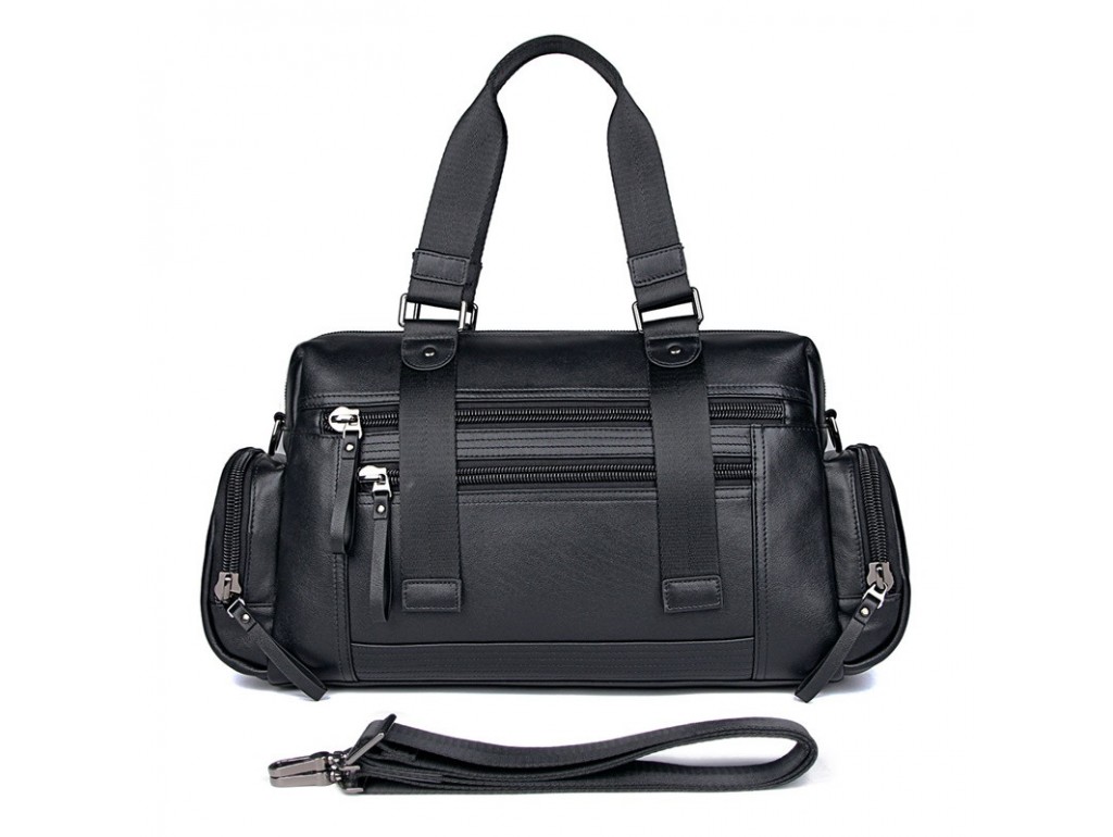 Кожаная дорожная спортивная сумка через плечо черная John McDee 7420A - Royalbag