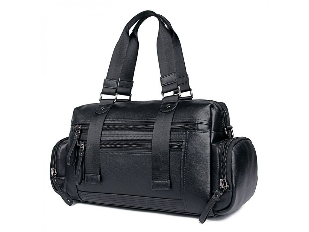 Кожаная дорожная спортивная сумка через плечо черная John McDee 7420A - Royalbag Фото 1